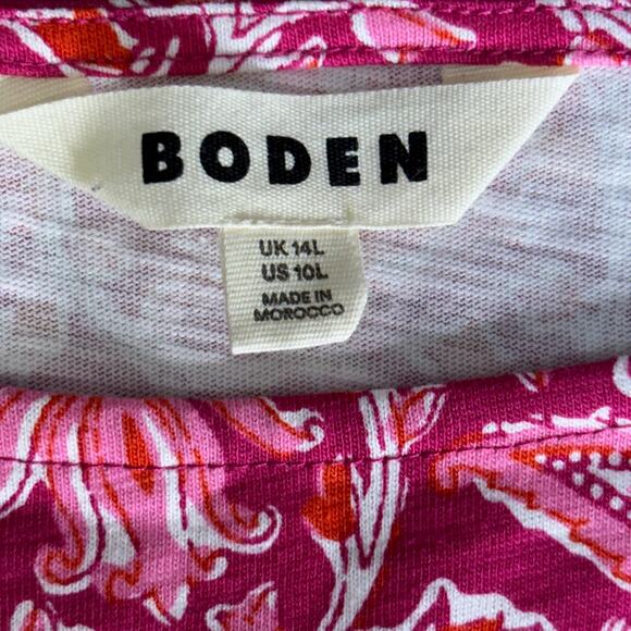 Boden Floral Print Fit & Flare Dress Pink Paisley Cap Sleeve Cotton Blend sz 10L - Picture 9 of 10